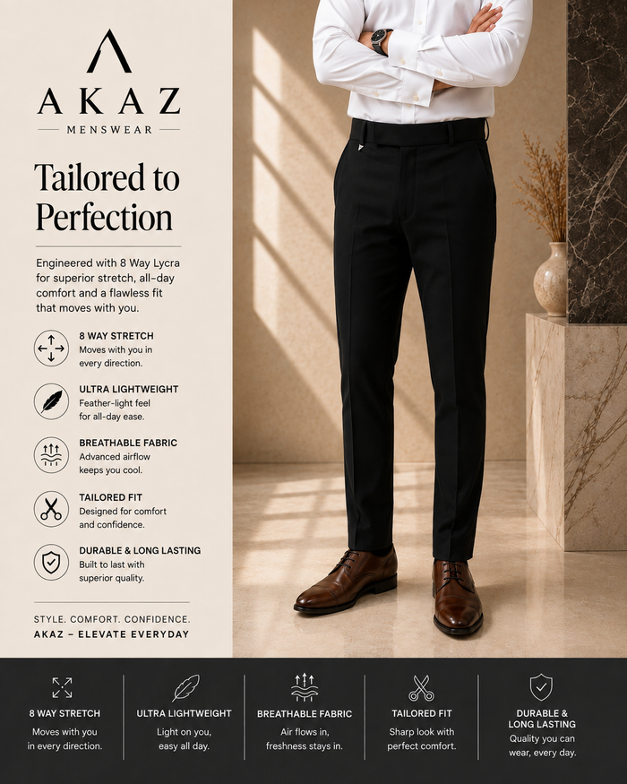 SUPRA 8-Way Stretch Men's Formal Trousers | Premium Comfort Fit Pants