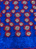 Swiss Voile Lace with Tiny Stone- Azure Blue Red Gold