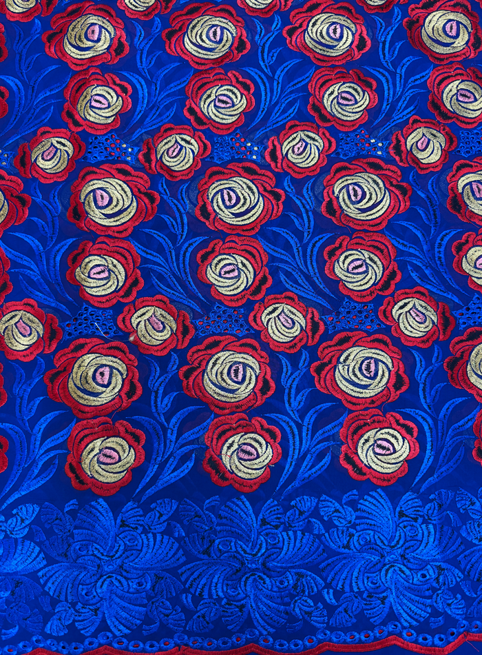 Swiss Voile Lace with Tiny Stone- Azure Blue Red Gold