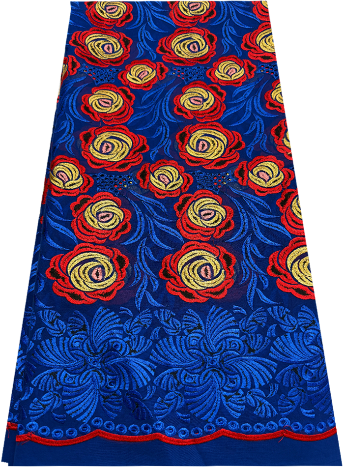 Swiss Voile Lace with Tiny Stone- Azure Blue Red Gold
