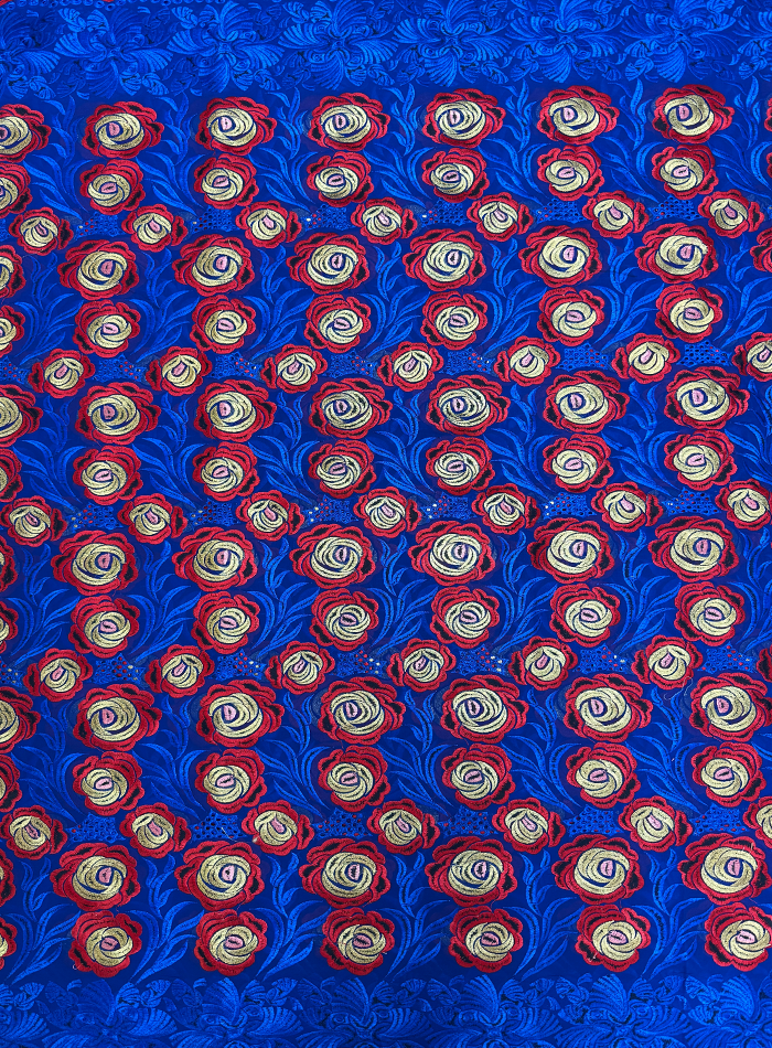 Swiss Voile Lace with Tiny Stone- Azure Blue Red Gold