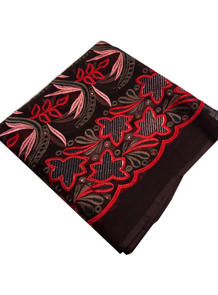 Swiss Voile Lace with Tiny Stone- Burgundy Peach Red