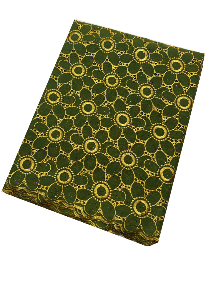 Swiss Voile Lace with Tiny Stone- Olive-Green & Gold