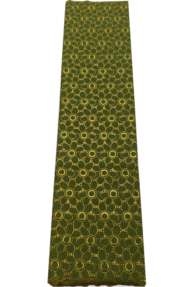 Swiss Voile Lace with Tiny Stone- Olive-Green & Gold