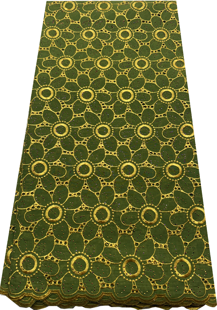 Swiss Voile Lace with Tiny Stone- Olive-Green & Gold
