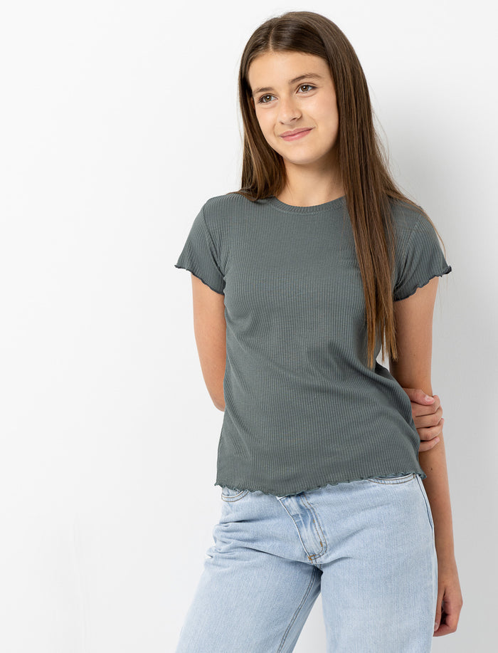 T-shirt ajusté côtelé à col rond