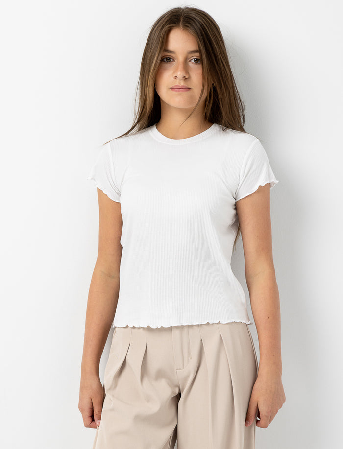 T-shirt ajusté côtelé à col rond
