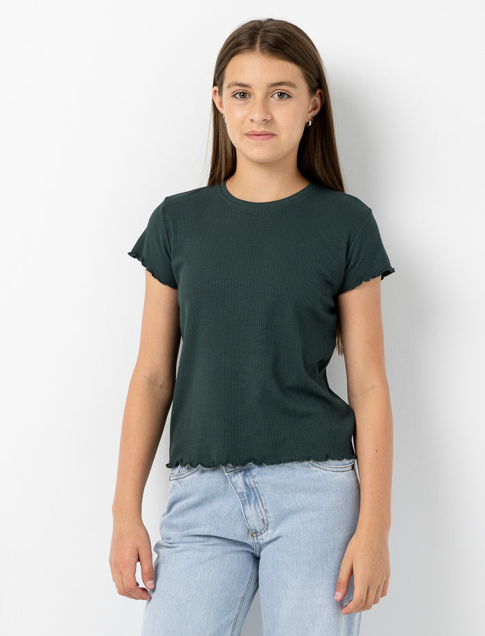 T-shirt ajusté côtelé à col rond