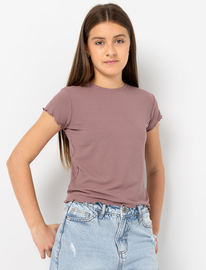 T-shirt ajusté côtelé à col rond