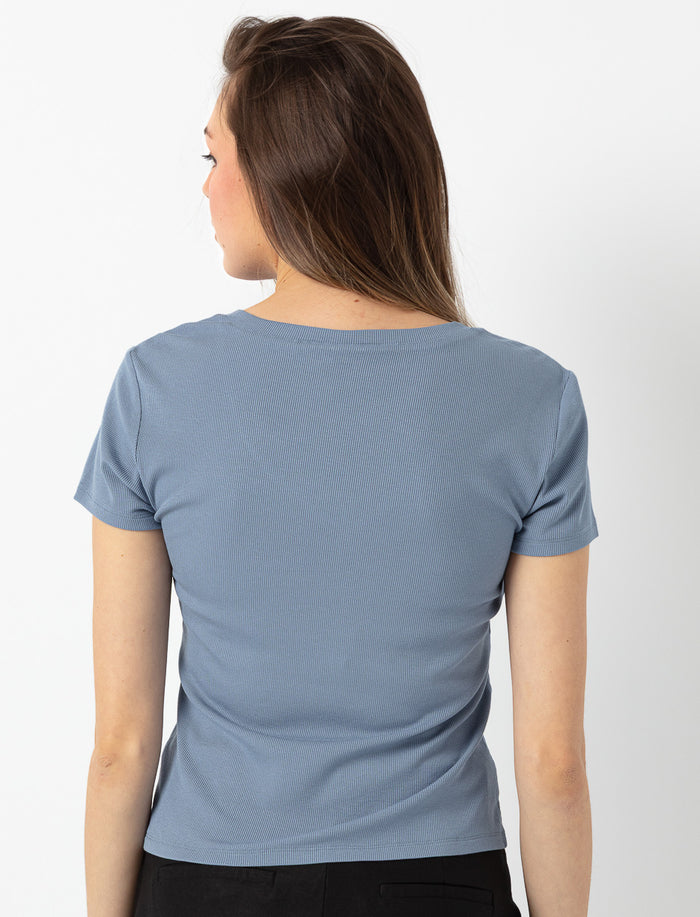T-shirt côtelé à col en V