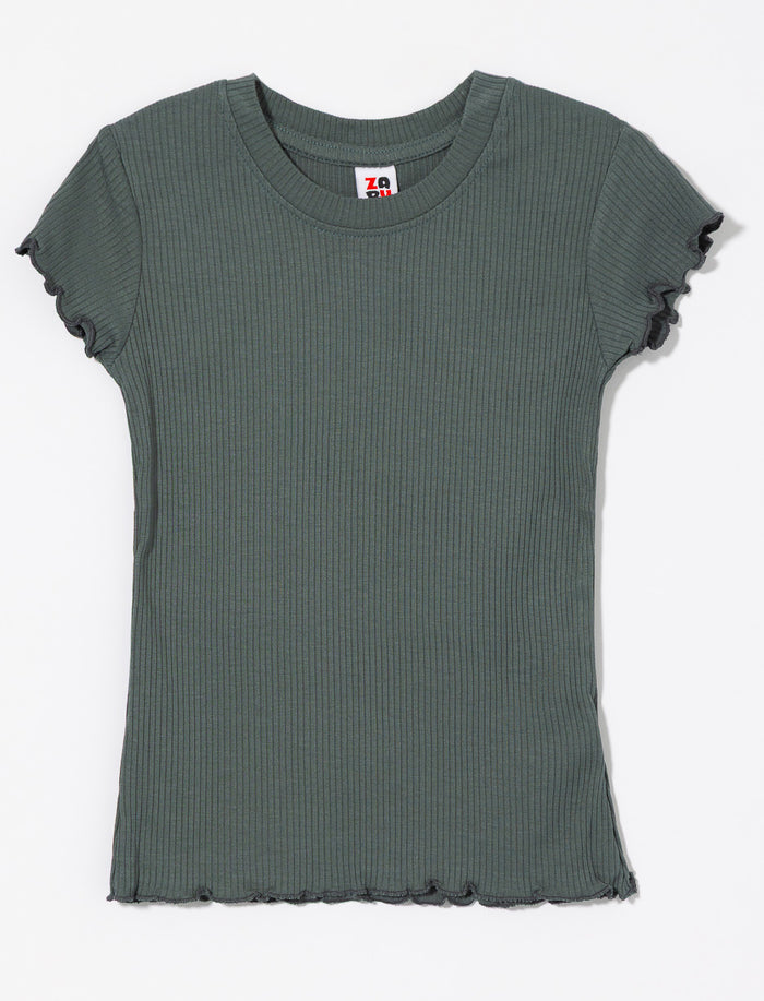 T-shirt côtelé à finition laitue - petite fille