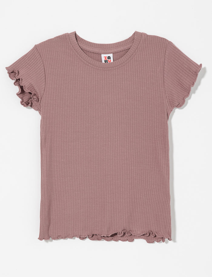 T-shirt côtelé à finition laitue - petite fille
