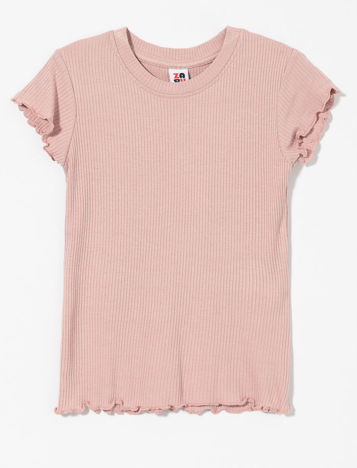 T-shirt côtelé à finition laitue - petite fille