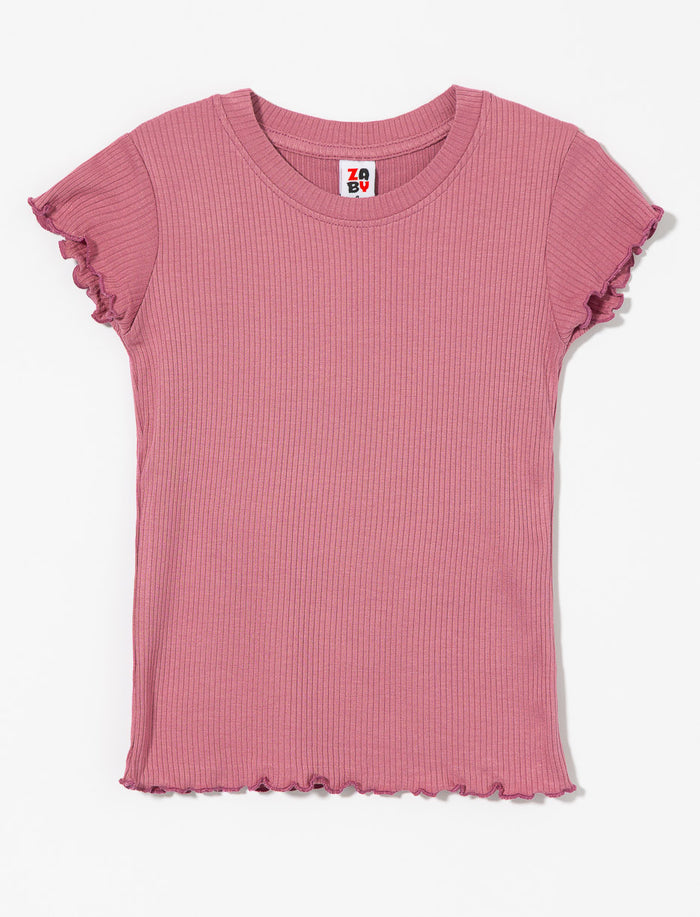 T-shirt côtelé à finition laitue - petite fille