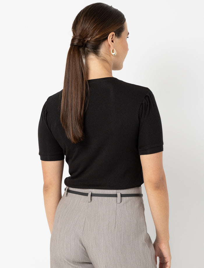 T-shirt côtelé à manches bouffantes