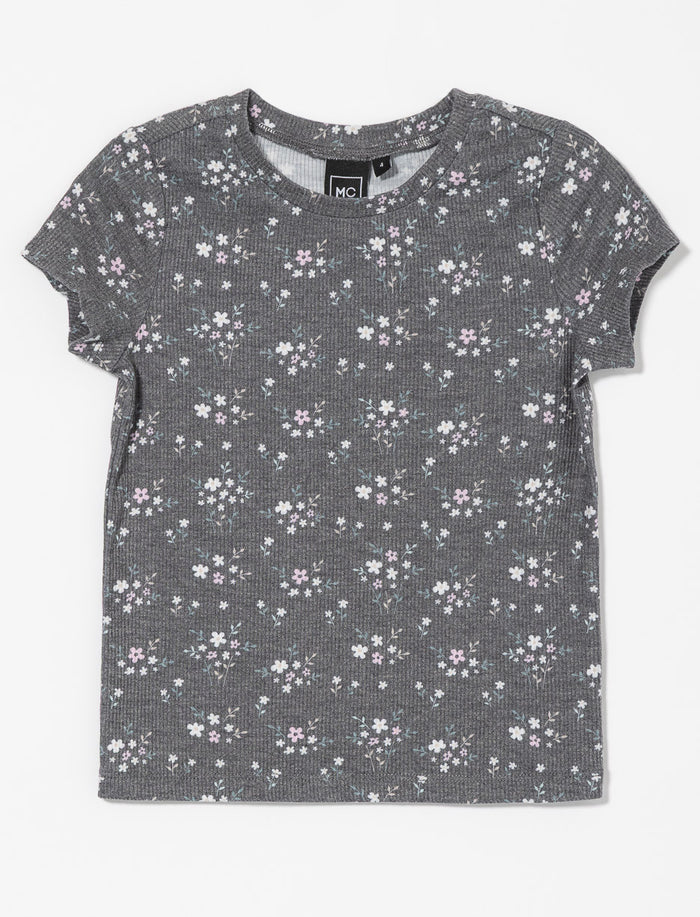 T-shirt côtelé fleuri - petite fille