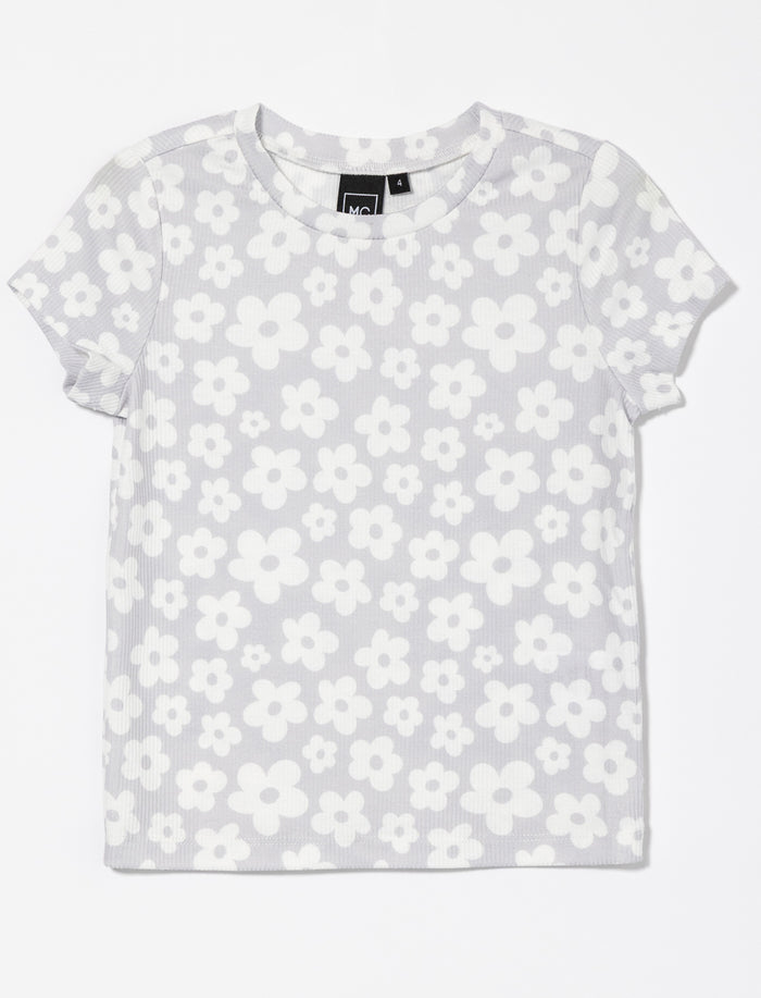 T-shirt côtelé fleuri - petite fille