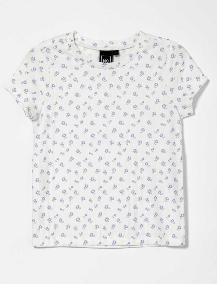 T-shirt côtelé fleuri - petite fille