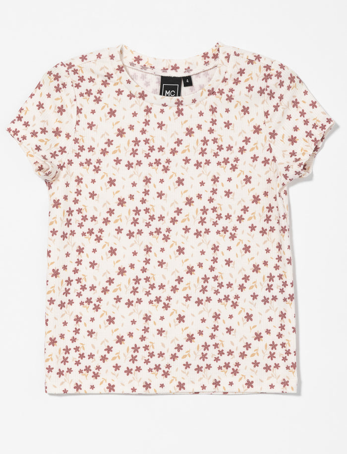 T-shirt côtelé fleuri - petite fille