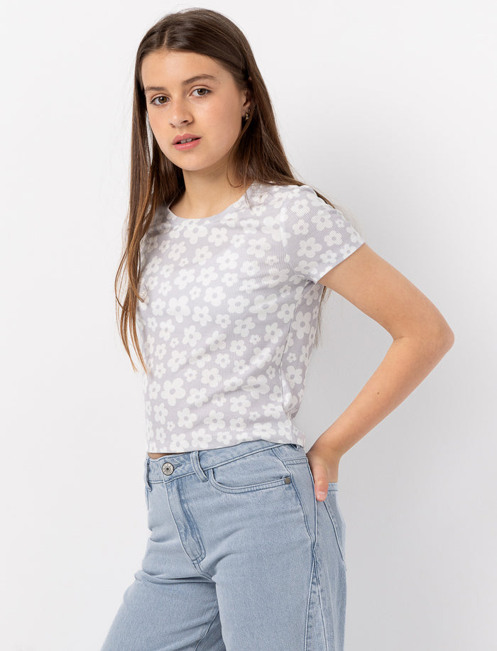T-shirt côtelé fleuri