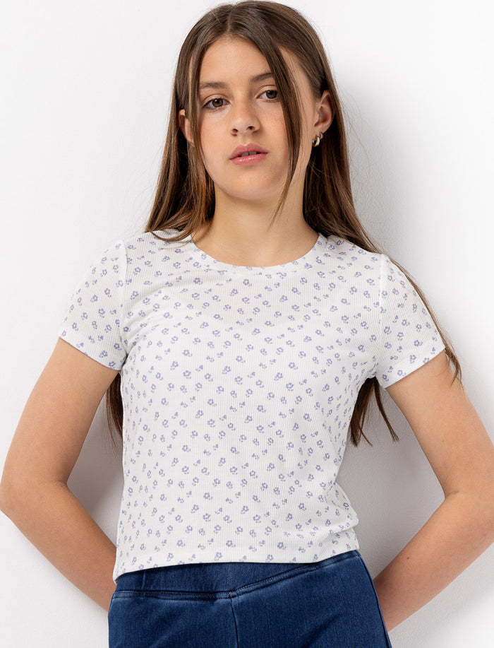 T-shirt côtelé fleuri