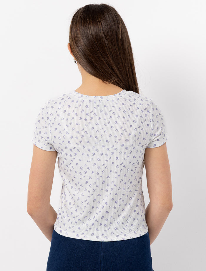 T-shirt côtelé fleuri