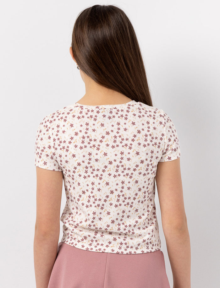 T-shirt côtelé fleuri