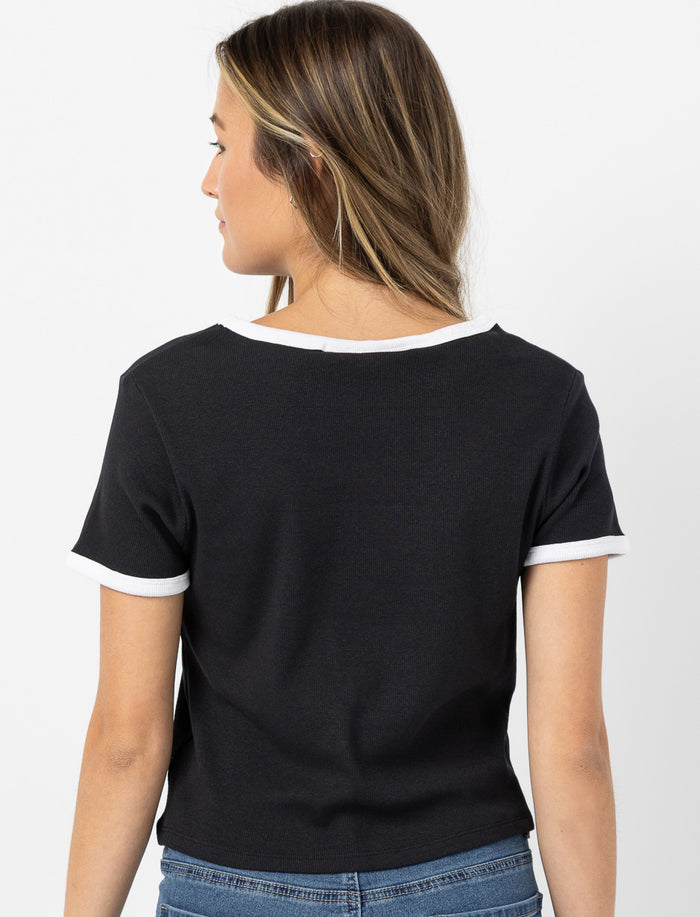T-shirt court côtelé à broderie