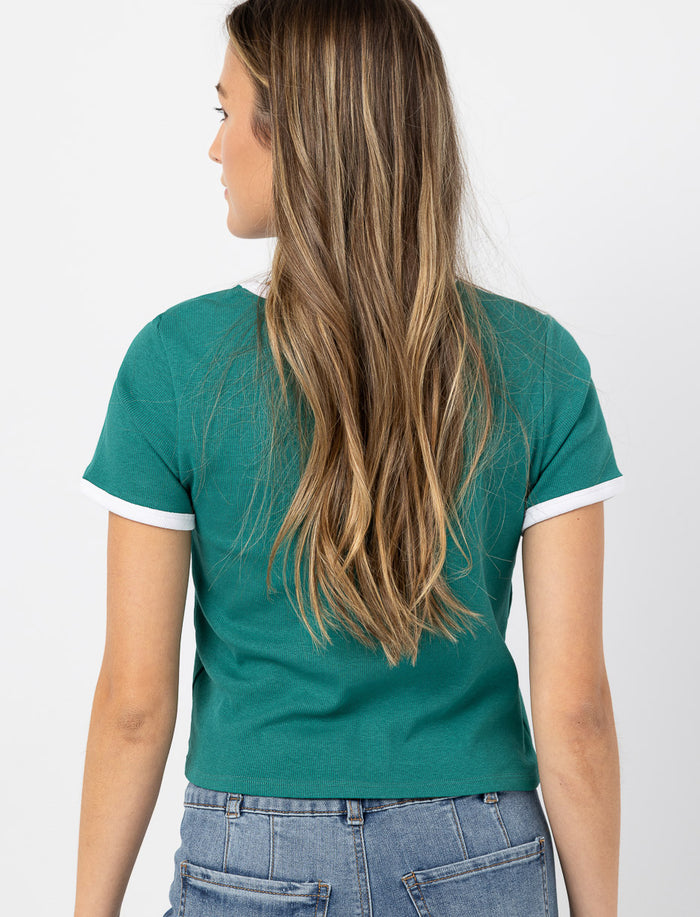 T-shirt court côtelé à broderie