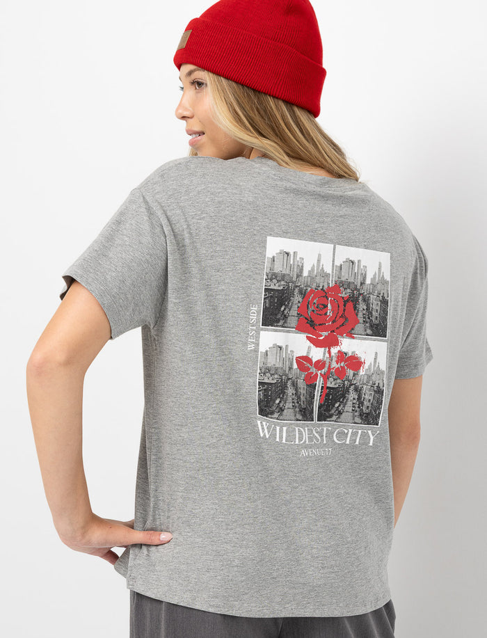 T-shirt imprimé à épaules tombantes