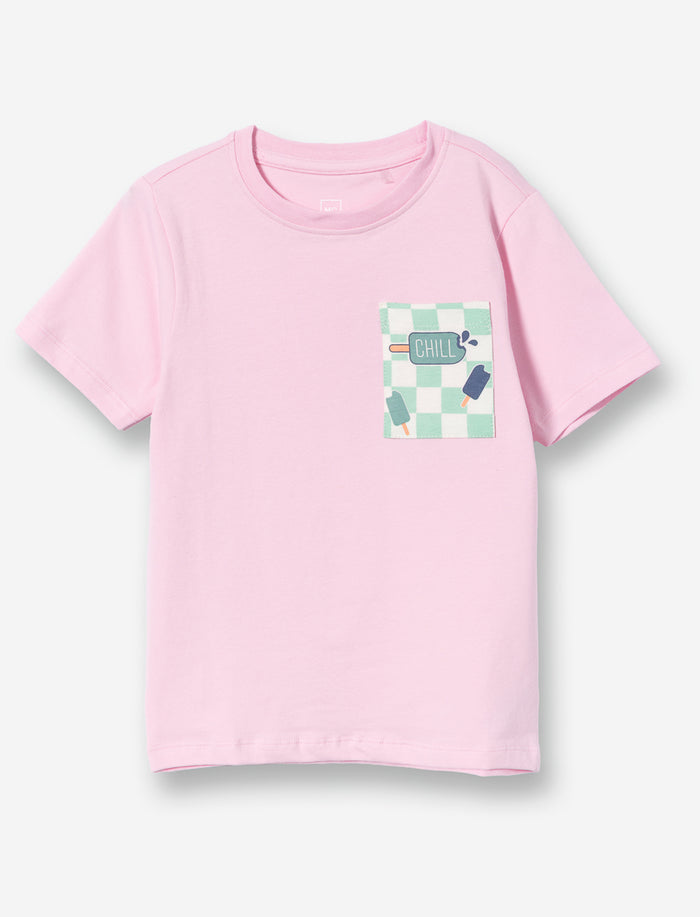 T-shirt uni à poche imprimée