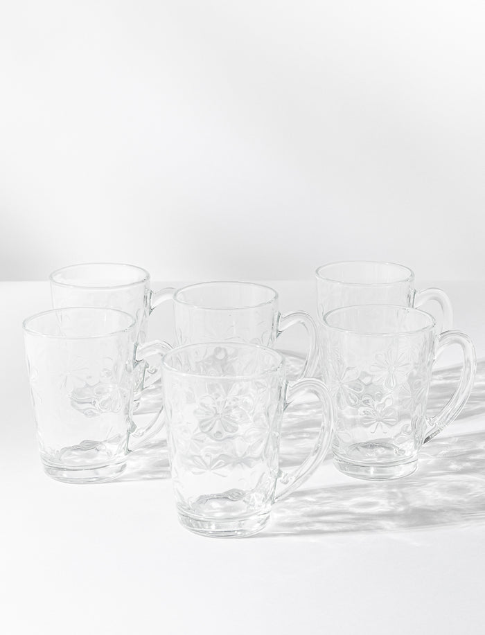 Tasses en verre à motif fleurs - ensemble de 6