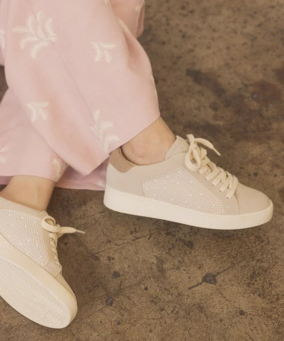 The Berne Pearl Studded Sneaker - Greige Goods