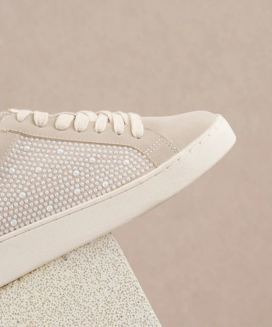 The Berne Pearl Studded Sneaker - Greige Goods