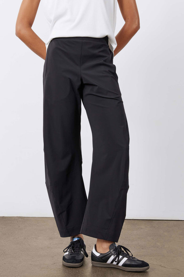 Petite loose work pants in black, relaxed leg with side pockets and belt loops