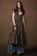 Town Square Plaid Flutter-Sleeve Tiered Midi Dress - ShopPromesa