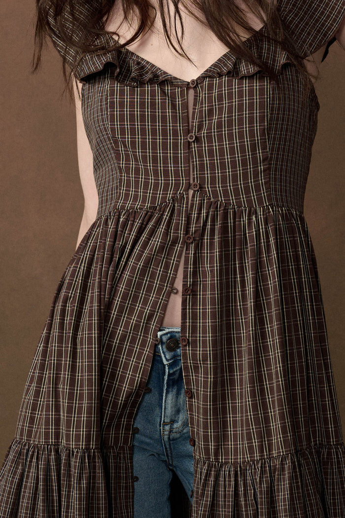 Town Square Plaid Flutter-Sleeve Tiered Midi Dress - ShopPromesa