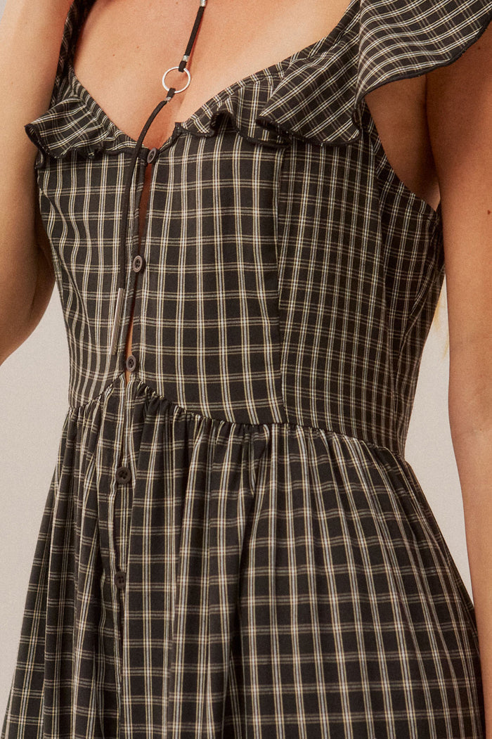 Town Square Plaid Flutter-Sleeve Tiered Midi Dress - ShopPromesa
