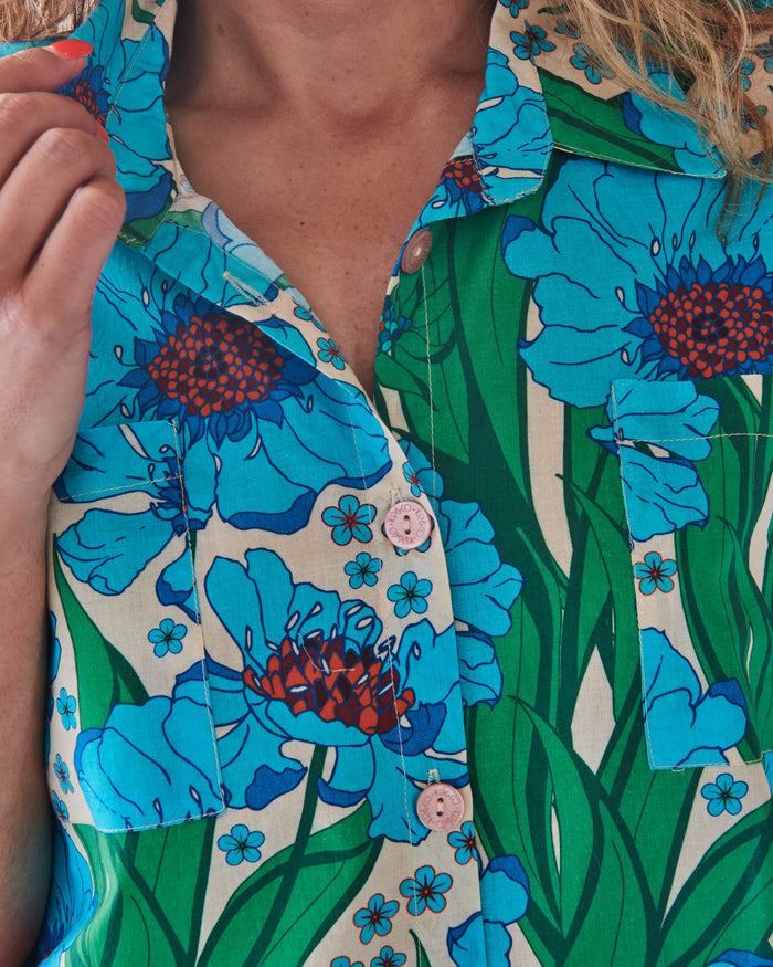Tumbling Flowers Organic Cotton Short Sleeve Shirt & Pant Pyjama Set