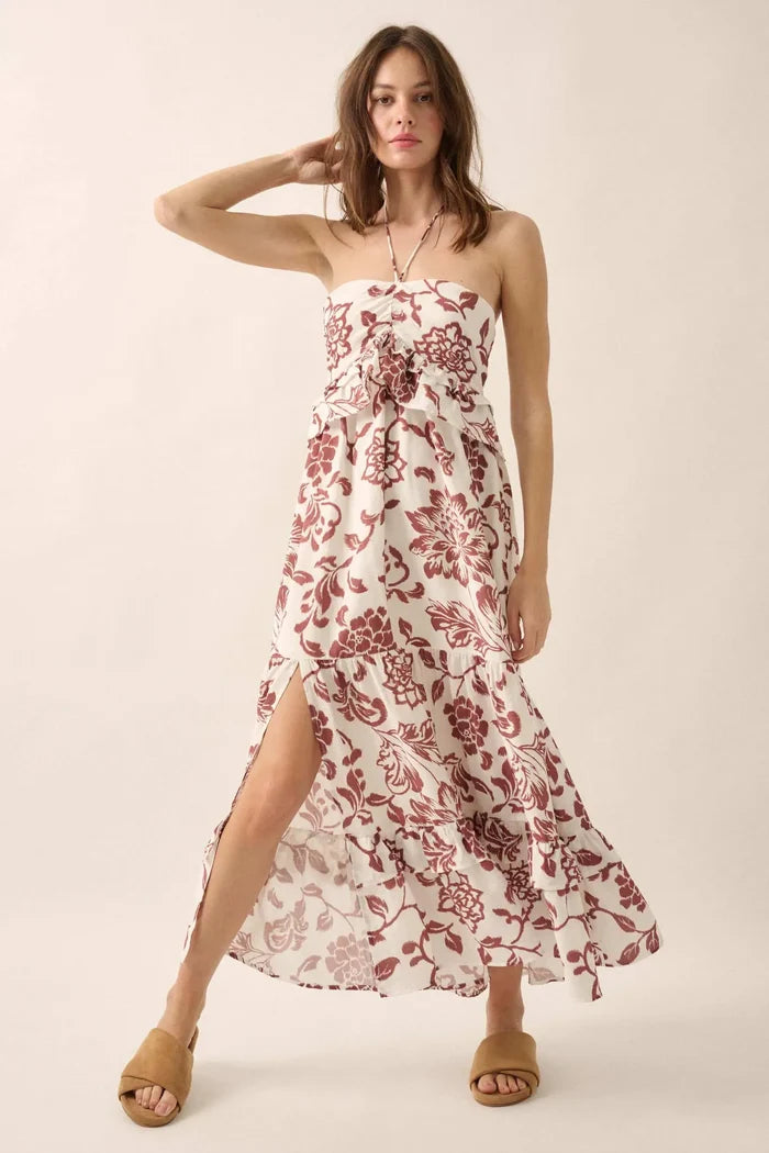 Way to Grow Floral Ruffled Halter Maxi Dress - ShopPromesa