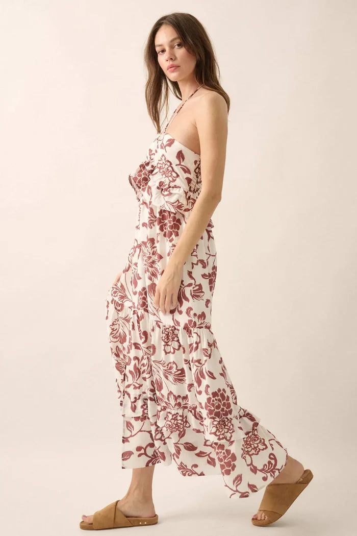 Way to Grow Floral Ruffled Halter Maxi Dress - ShopPromesa