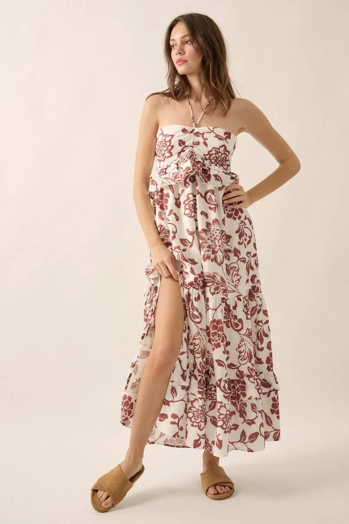 Way to Grow Floral Ruffled Halter Maxi Dress - ShopPromesa