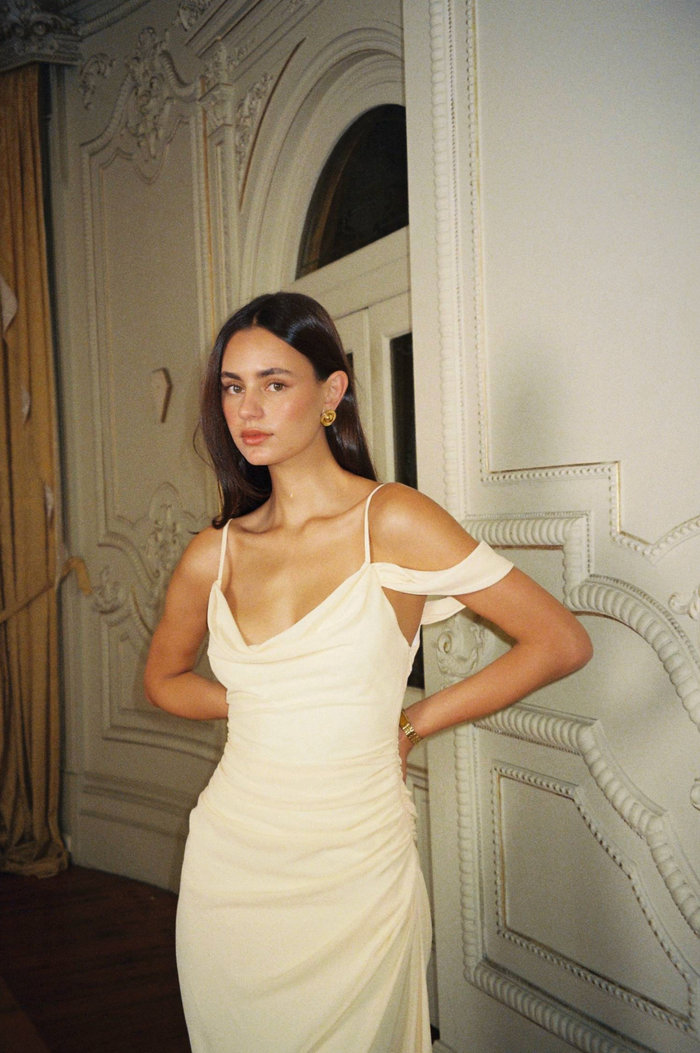 With Harper Lu Drape Gown - Lemon