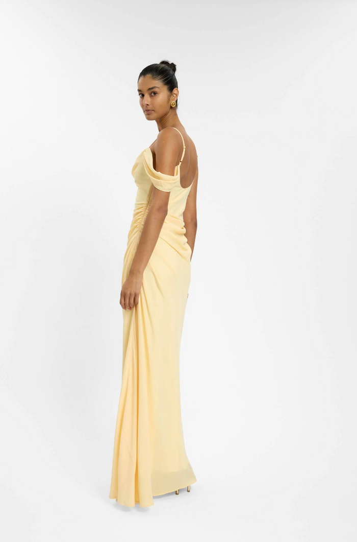 With Harper Lu Drape Gown - Lemon