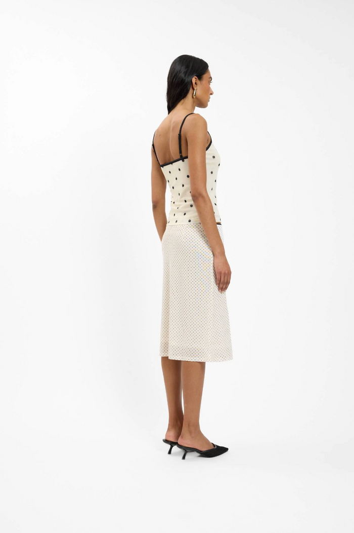 With Harper Lu Midi Skirt - Mesh Ivory Polka