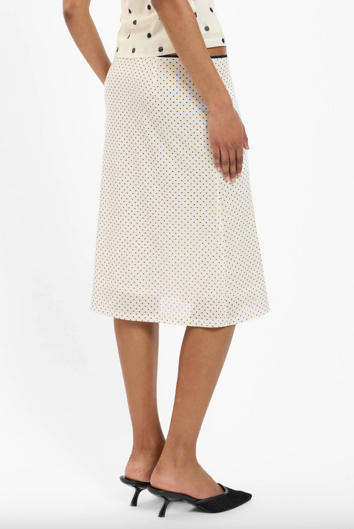 With Harper Lu Midi Skirt - Mesh Ivory Polka