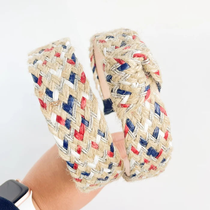 Woven Straw Red White Blue Headband - Greige Goods