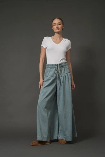Yoke Pintuck Denim Pants - Greige Goods