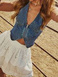 Zip-Up Denim Vest - Greige Goods